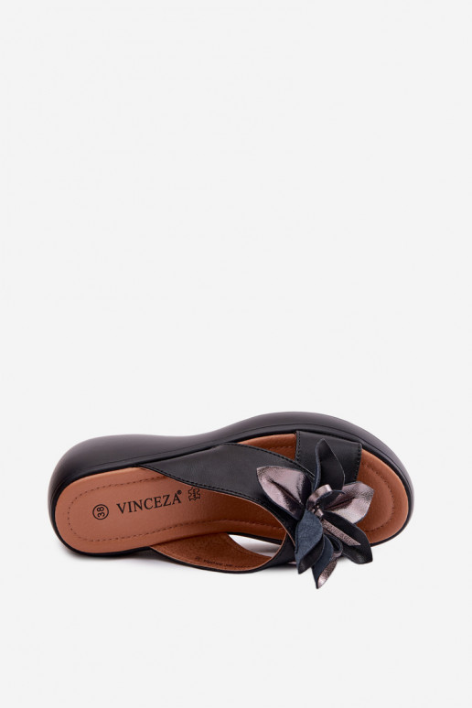 Odinės šlepetės su platforma Su puošniais Gėlė Vinceza 41511 juodos spalvos