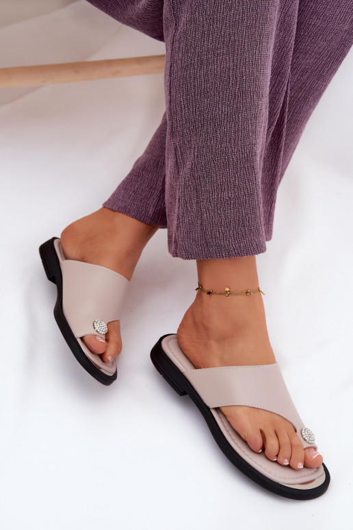 Odinės šlepetės Šlepetės Moteriškas su plačiais kulniukais Vinceza 62307 smėlio spalvos