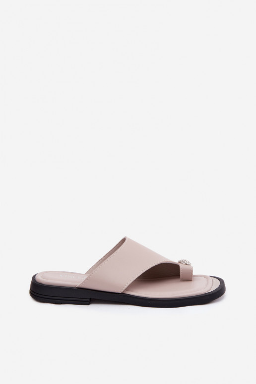 Odinės šlepetės Šlepetės Moteriškas su plačiais kulniukais Vinceza 62307 smėlio spalvos