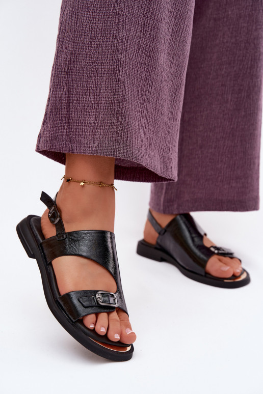 Moteriškos basutės Moteriškas su plačiais kulniukais Vinceza 86434 juodos spalvos