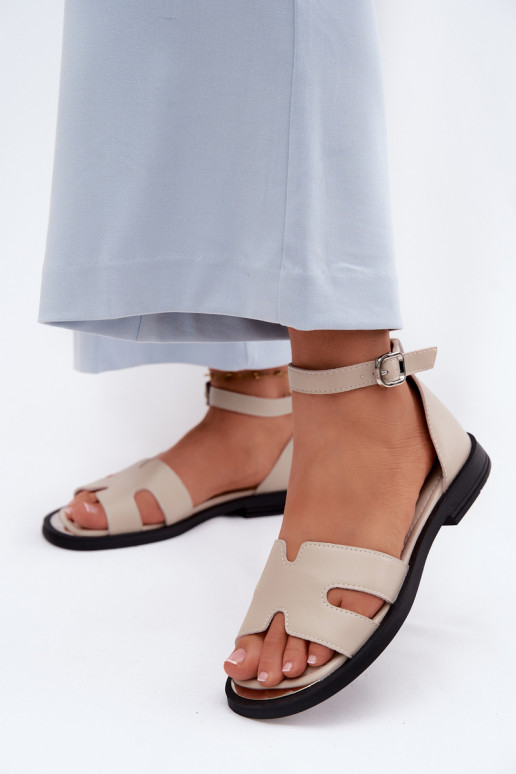 Moteriškos basutėssuĮjungtaturalnej Skóry su plačiais kulniukais Vinceza 62305 smėlio spalvos