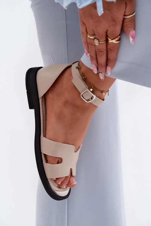 Moteriškos basutėssuĮjungtaturalnej Skóry su plačiais kulniukais Vinceza 62305 smėlio spalvos