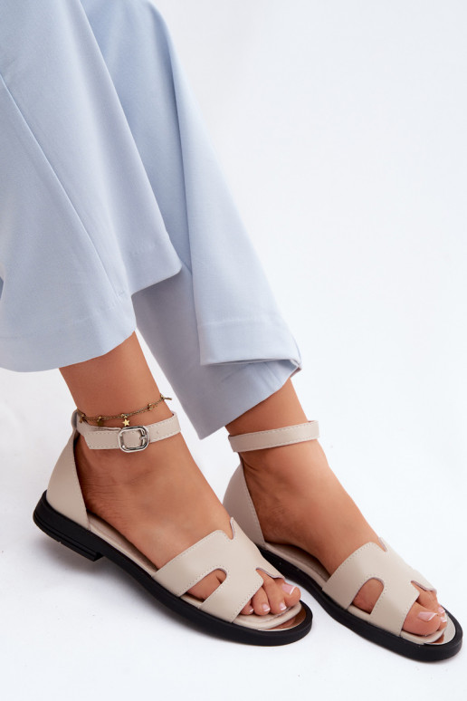 Moteriškos basutėssuĮjungtaturalnej Skóry su plačiais kulniukais Vinceza 62305 smėlio spalvos