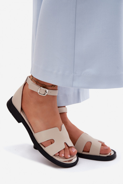 Moteriškos basutėssuĮjungtaturalnej Skóry su plačiais kulniukais Vinceza 62305 smėlio spalvos