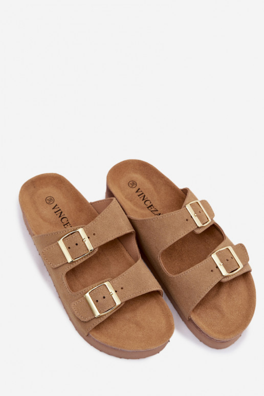 Oda Moteriškos zomšinės šlepetės su platforma su sagtimis Vinceza 102657 smėlio spalvos