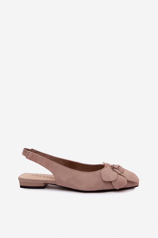 basutės Oda iš zomšos su plačiais kulniukais Su puošniais Gėlė Vinceza 66951 smėlio spalvos