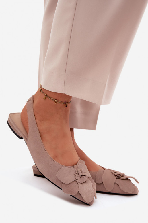 basutės Oda iš zomšos su plačiais kulniukais Su puošniais Gėlė Vinceza 66951 smėlio spalvos