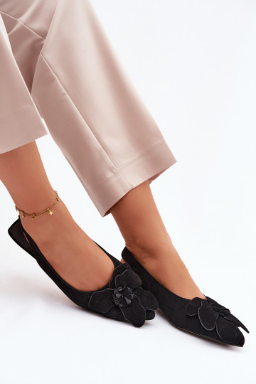 basutės Oda iš zomšos su plačiais kulniukais Su puošniais Gėlė Vinceza 66951 juodos spalvos