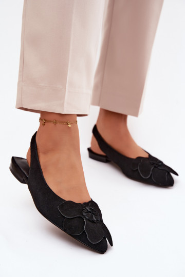 basutės Oda iš zomšos su plačiais kulniukais Su puošniais Gėlė Vinceza 66951 juodos spalvos 2