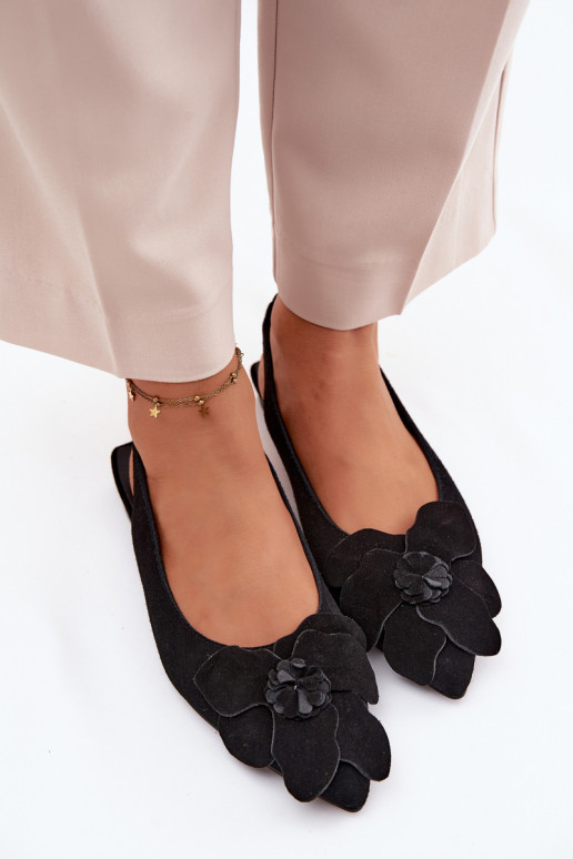 basutės Oda iš zomšos su plačiais kulniukais Su puošniais Gėlė Vinceza 66951 juodos spalvos