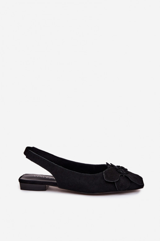 basutės Oda iš zomšos su plačiais kulniukais Su puošniais Gėlė Vinceza 66951 juodos spalvos