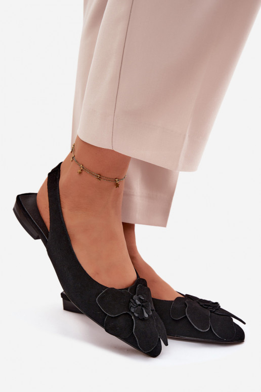 basutės Oda iš zomšos su plačiais kulniukais Su puošniais Gėlė Vinceza 66951 juodos spalvos