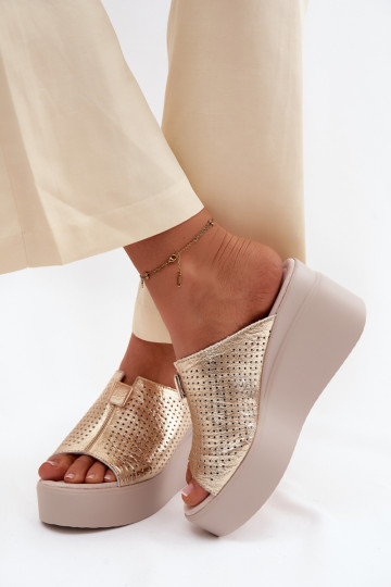 Moteriškos šlepetėssuĮjungtaturalnej Skóry su platforma Vinceza 95392 aukso spalvos 2