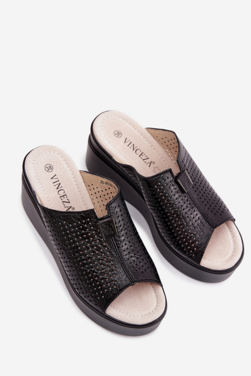 Moteriškos šlepetėssuĮjungtaturalnej Skóry su platforma Vinceza 95392 juodos spalvos