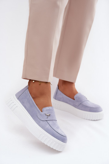 Oda iš zomšos batai Moteriškas su platforma Įsispiriamo modelio Vinceza 93218 mėlynos spalvos