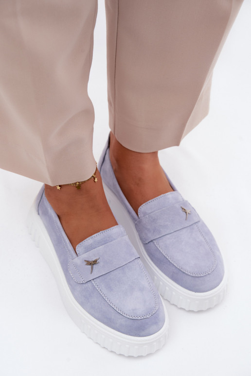 Oda iš zomšos batai Moteriškas su platforma Įsispiriamo modelio Vinceza 93218 mėlynos spalvos