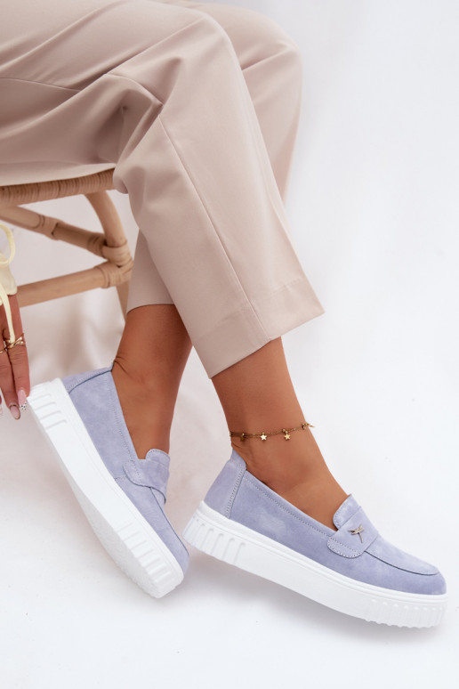 Oda iš zomšos batai Moteriškas su platforma Įsispiriamo modelio Vinceza 93218 mėlynos spalvos