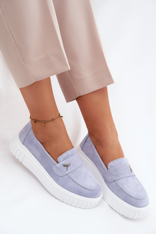 Oda iš zomšos batai Moteriškas su platforma Įsispiriamo modelio Vinceza 93218 mėlynos spalvos