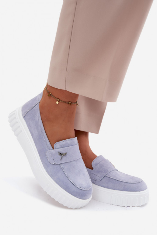 Oda iš zomšos batai Moteriškas su platforma Įsispiriamo modelio Vinceza 93218 mėlynos spalvos