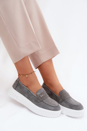 Oda iš zomšos batai Moteriškas su platforma Įsispiriamo modelio Vinceza 93218 pilkos spalvos