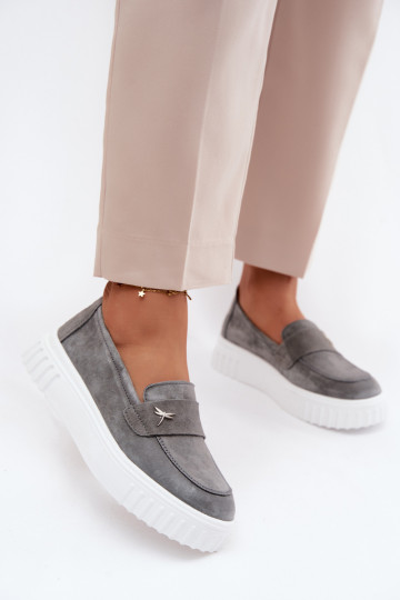 Oda iš zomšos batai Moteriškas su platforma Įsispiriamo modelio Vinceza 93218 pilkos spalvos 2