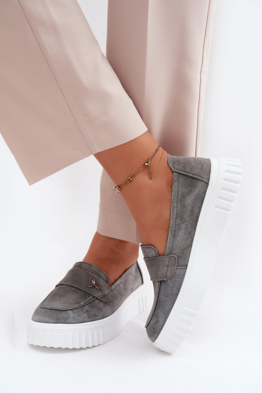 Oda iš zomšos batai Moteriškas su platforma Įsispiriamo modelio Vinceza 93218 pilkos spalvos