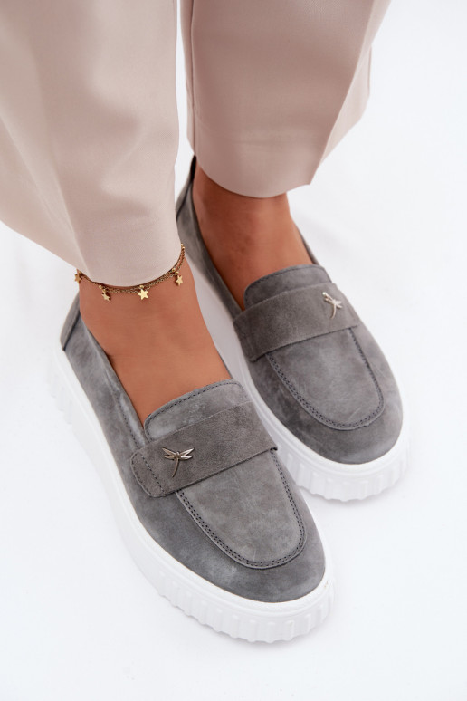 Oda iš zomšos batai Moteriškas su platforma Įsispiriamo modelio Vinceza 93218 pilkos spalvos