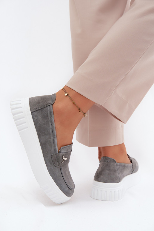 Oda iš zomšos batai Moteriškas su platforma Įsispiriamo modelio Vinceza 93218 pilkos spalvos