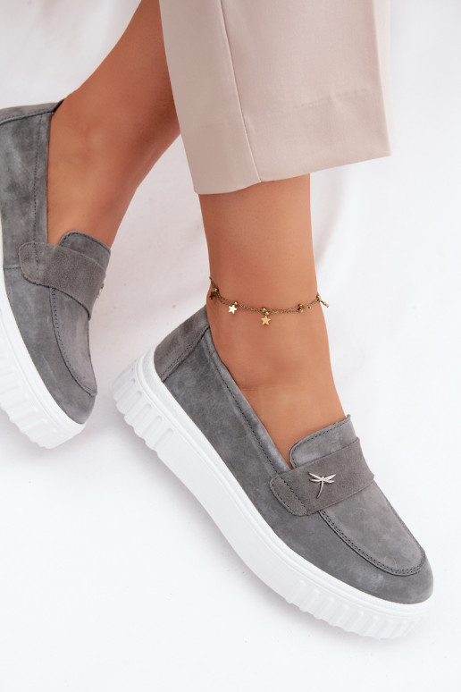 Oda iš zomšos batai Moteriškas su platforma Įsispiriamo modelio Vinceza 93218 pilkos spalvos