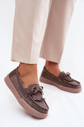 moteriški mokasinaisuĮjungtaturalnego iš zomšosu su kaspinais Ir Fringes Vinceza 93223 rudos spalvos