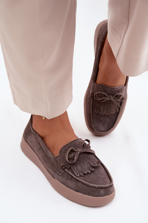 moteriški mokasinaisuĮjungtaturalnego iš zomšosu su kaspinais Ir Fringes Vinceza 93223 rudos spalvos