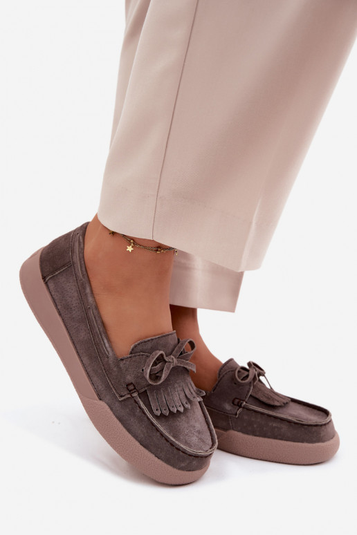 moteriški mokasinaisuĮjungtaturalnego iš zomšosu su kaspinais Ir Fringes Vinceza 93223 rudos spalvos