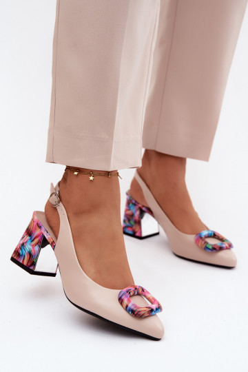 Moteriškos aukštakulnės basutėssuDekoracyjną su sagtimis Vinceza 62289 smėlio spalvos 2