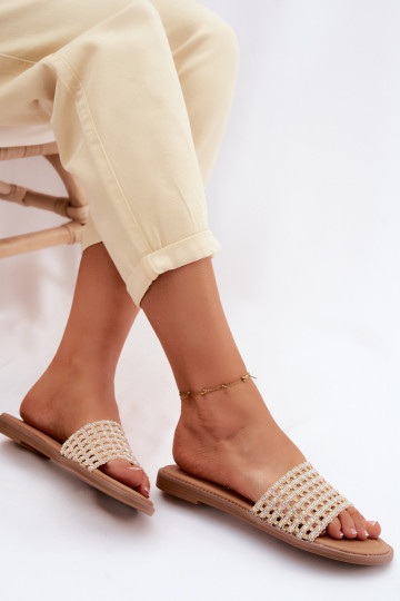 Šlepetės Moteriškas butas su tviskančiomis akutėmis smėlio spalvos Fendi