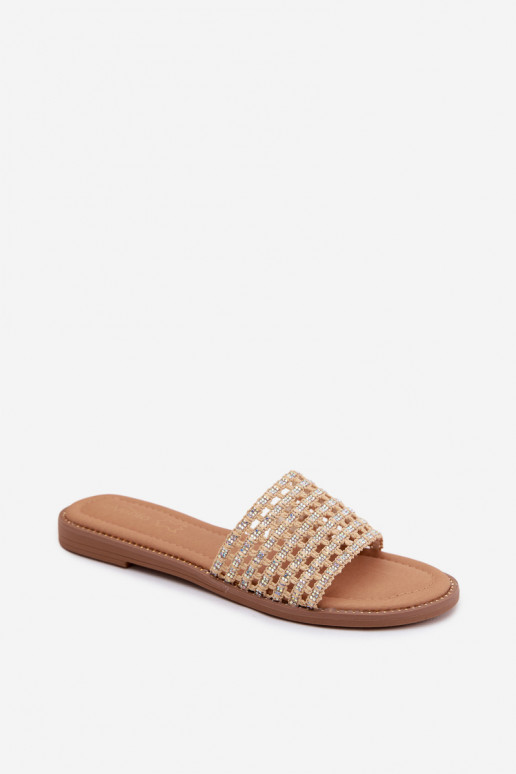 Šlepetės Moteriškas butas su tviskančiomis akutėmis smėlio spalvos Fendi