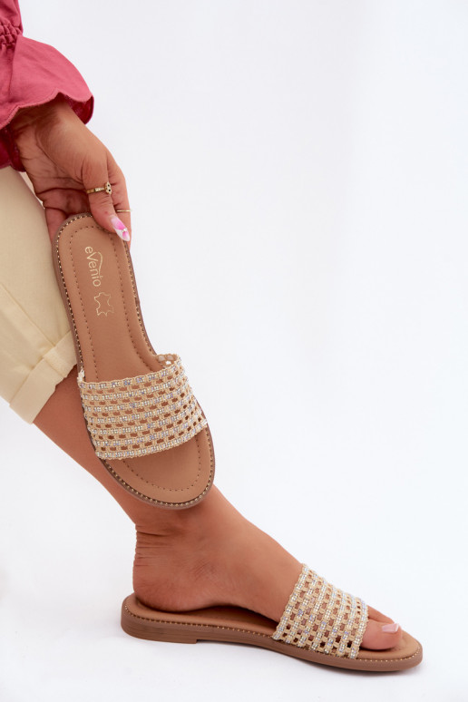 Šlepetės Moteriškas butas su tviskančiomis akutėmis smėlio spalvos Fendi