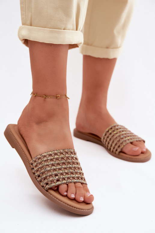 Šlepetės Moteriškas butas su tviskančiomis akutėmis rudos spalvos Fendi