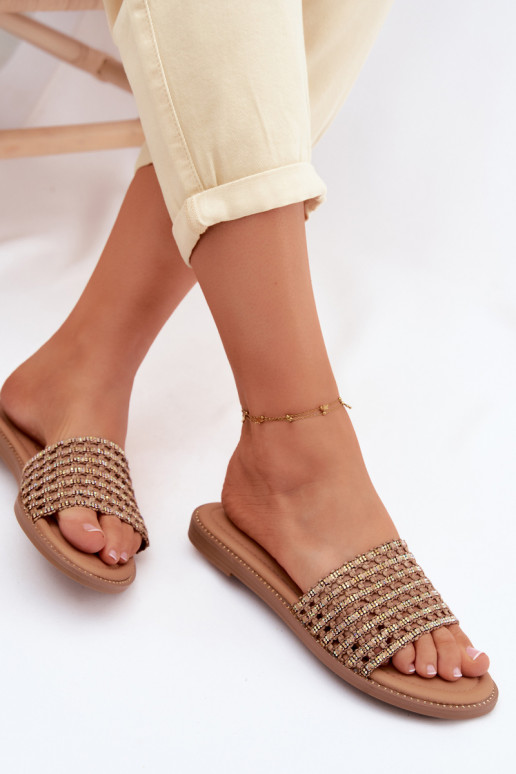 Šlepetės Moteriškas butas su tviskančiomis akutėmis rudos spalvos Fendi