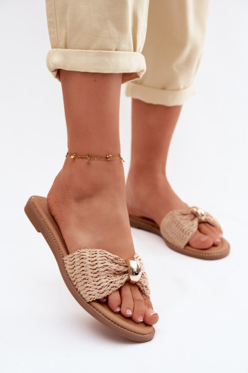 su raštais Moteriškos šlepetės Ze aukso spalvosm Detalem smėlio spalvos Goldie