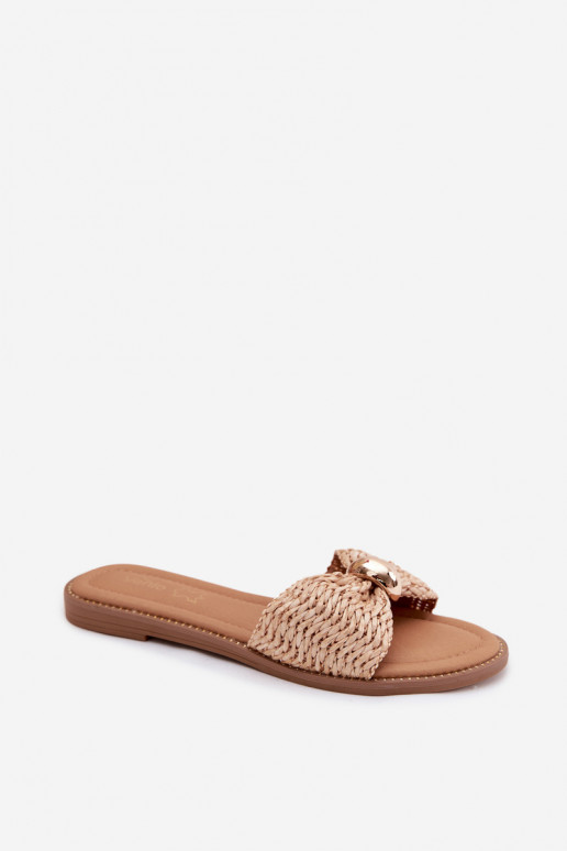 su raštais Moteriškos šlepetės Ze aukso spalvosm Detalem smėlio spalvos Goldie