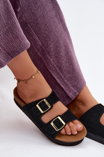 Oda Moteriškos zomšinės šlepetės su platforma su sagtimis Vinceza 102657 juodos spalvos