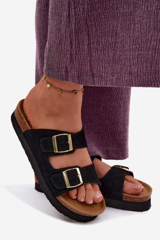 Oda Moteriškos zomšinės šlepetės su platforma su sagtimis Vinceza 102657 juodos spalvos