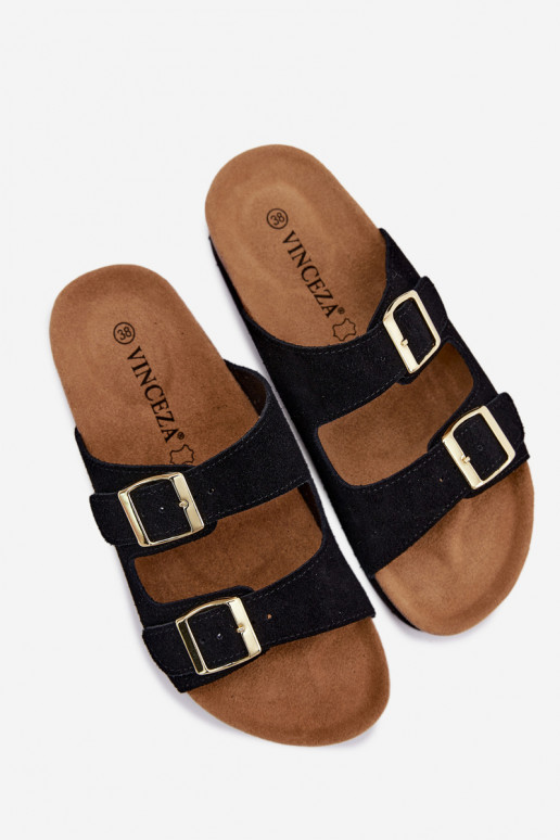 Oda Moteriškos zomšinės šlepetės su platforma su sagtimis Vinceza 102657 juodos spalvos