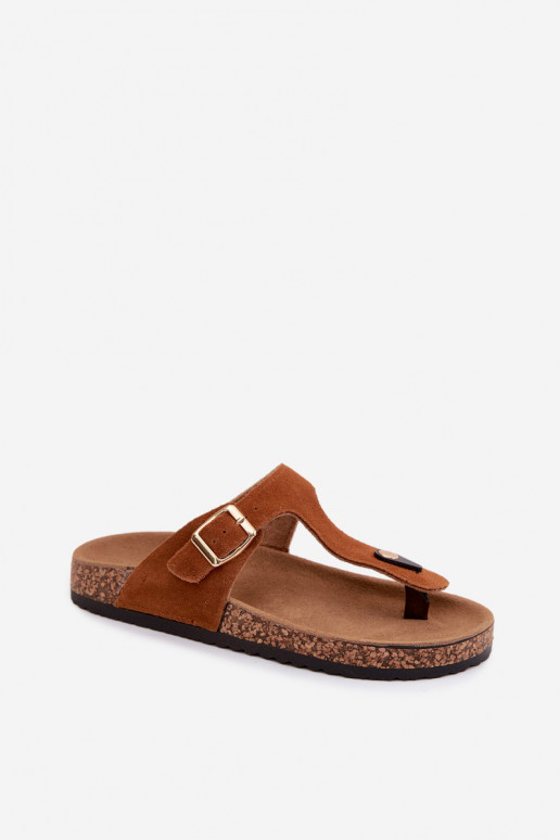 Oda zomšinės šlepetės Šlepetės su aukso spalvos sagtimis rudos spalvos Honey