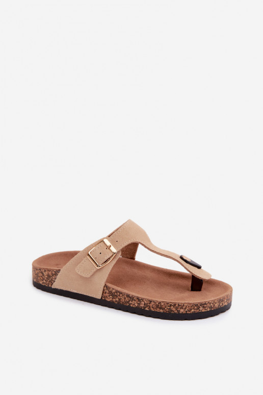 Oda zomšinės šlepetės Šlepetės su aukso spalvos sagtimis smėlio spalvos Honey