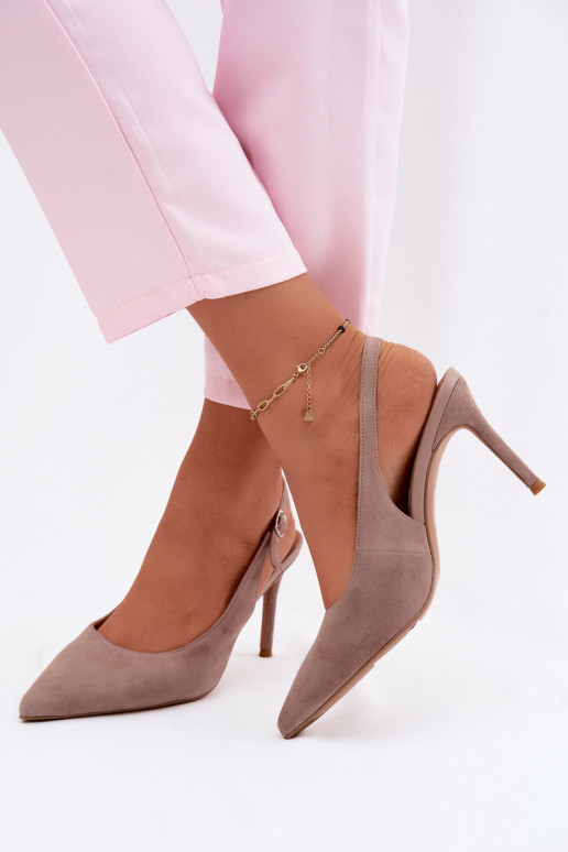 Moteriškos basutės su plonais kulniukaissuĮjungtaturalnego iš zomšosu smėlio spalvos Kandy