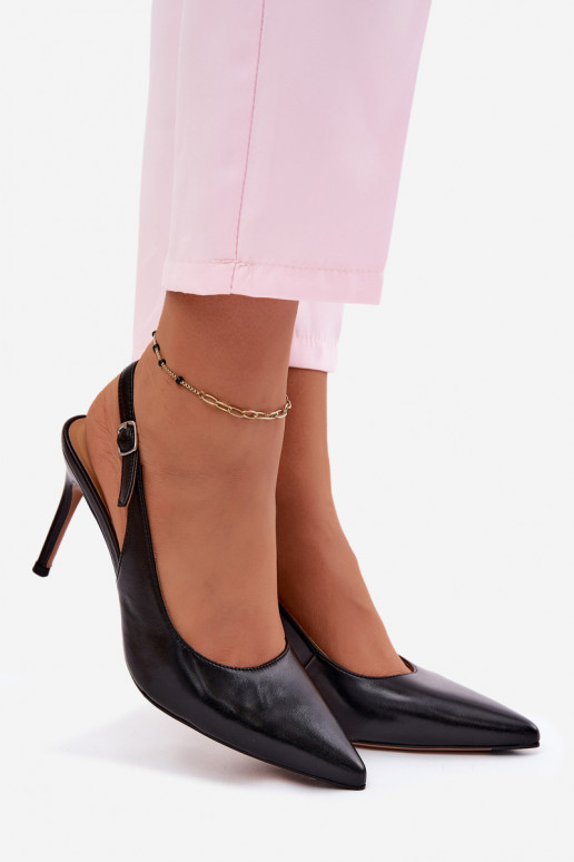 Moteriškos basutės su plonais kulniukaissuĮjungtaturalnej Skóry juodos spalvos Kandy