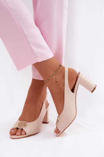 Moteriškos aukštakulnės basutės Ze aukso spalvosm Detalem smėlio spalvos Lotus 2