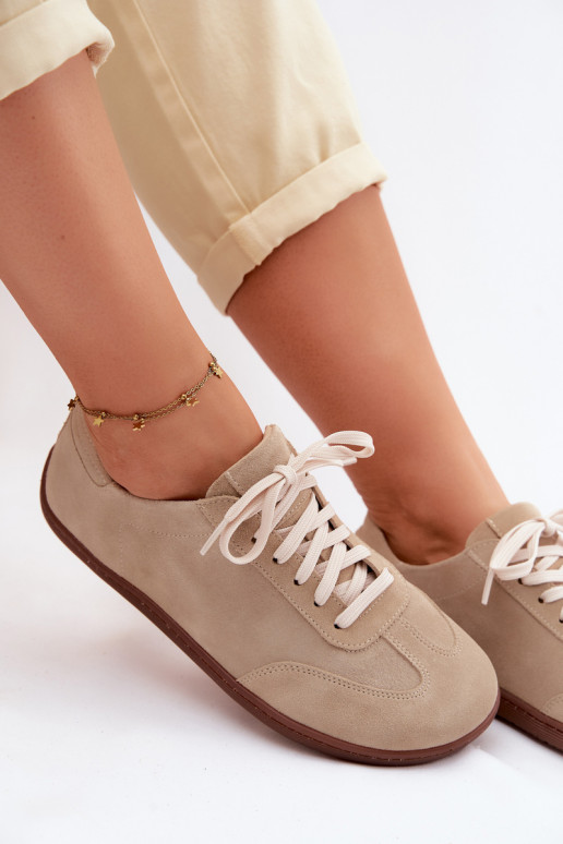 Oda iš zomšos Laisvalaikio bateliai Barefoot Zazoo N1243 smėlio spalvos