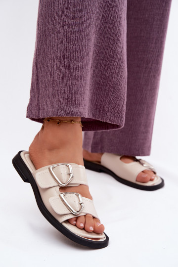 Odinės šlepetės Moteriškas su sagtimis Vinceza 62304 smėlio spalvos 2